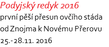 Podyjský redyk 2016 první pěší přesun ovčího stáda od Znojma k Novému Přerovu 25.-28.11. 2016