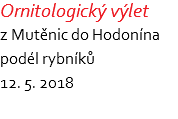 Ornitologický výlet z Mutěnic do Hodonína podél rybníků 12. 5. 2018